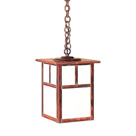 Arroyo Craftsman 10" Mission Pendant Without Overlay (Empty), Rustic Brown, Rain Mist Glass MH-10ERM-RB